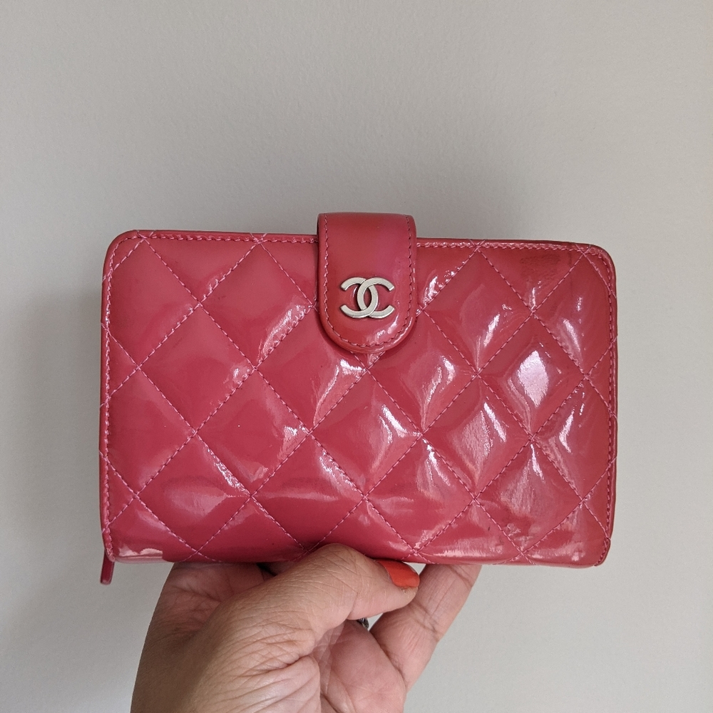 Chanel (Authentic) Patent Tri-fold Quilted Wallet